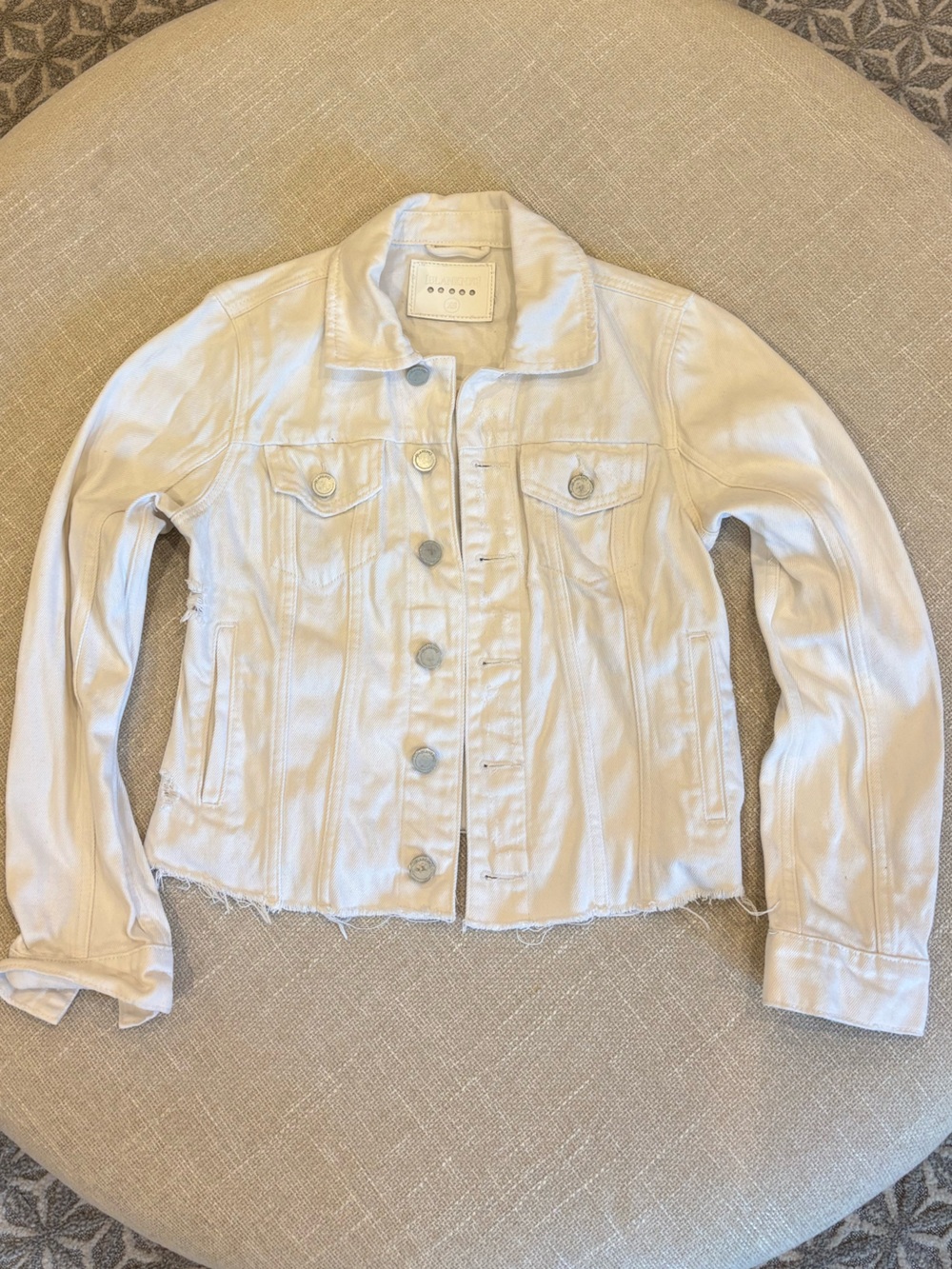 Blank NYC White Frayed-Hem Jean Jacket